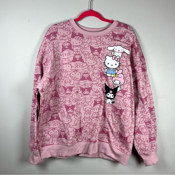 NWT Sanrio Hello Kitty & Friends AOP Pink Long Sleeve Crewneck Sweatshirt XL - Picture 2 of 9